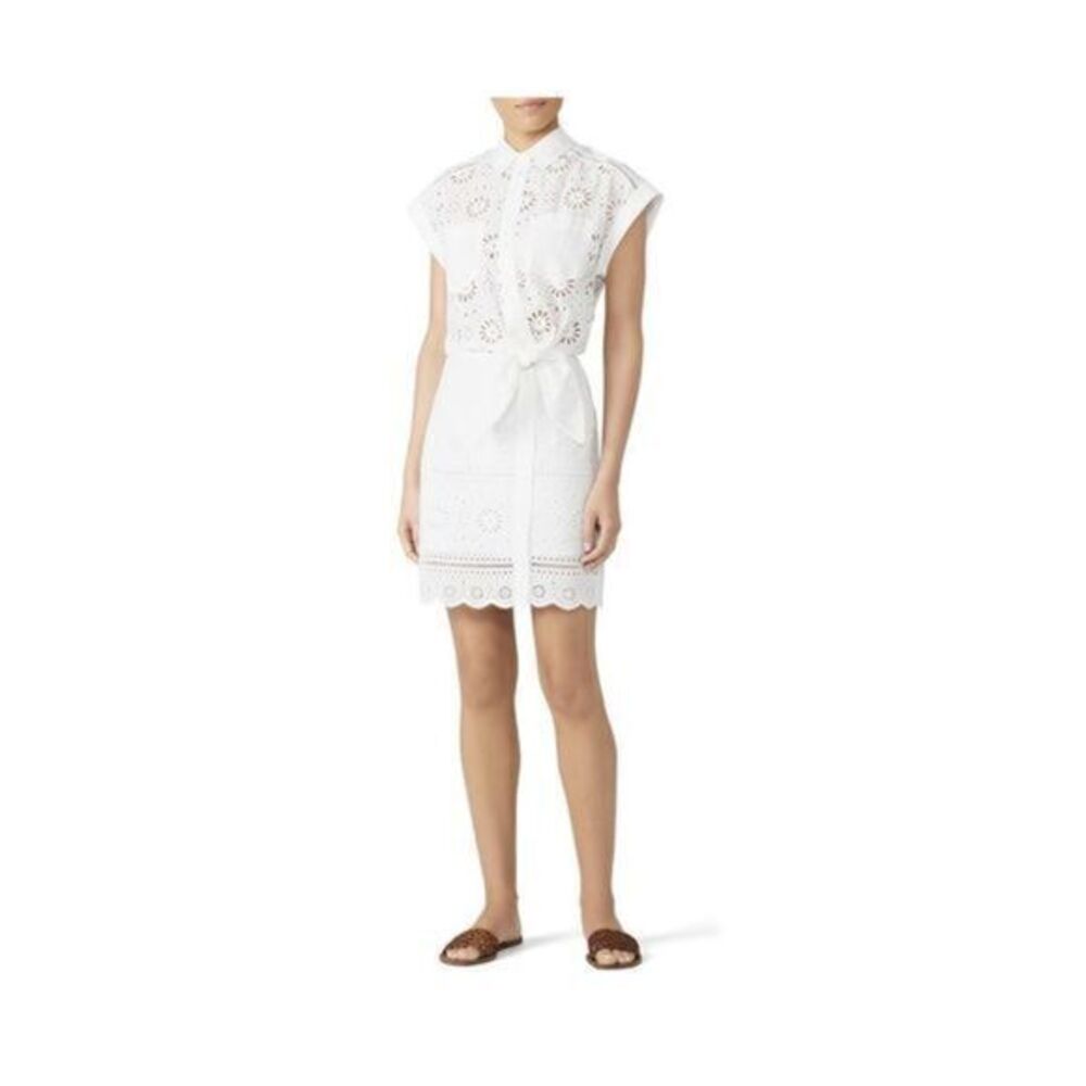 Veronica Beard White Midi Eyelet Sleeveless Dress size US 8